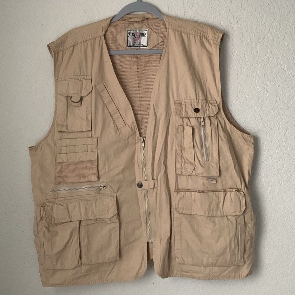Fox Fire Men's Tan Cotton Utility Vest Pockets Zip Lightweight Size XXL